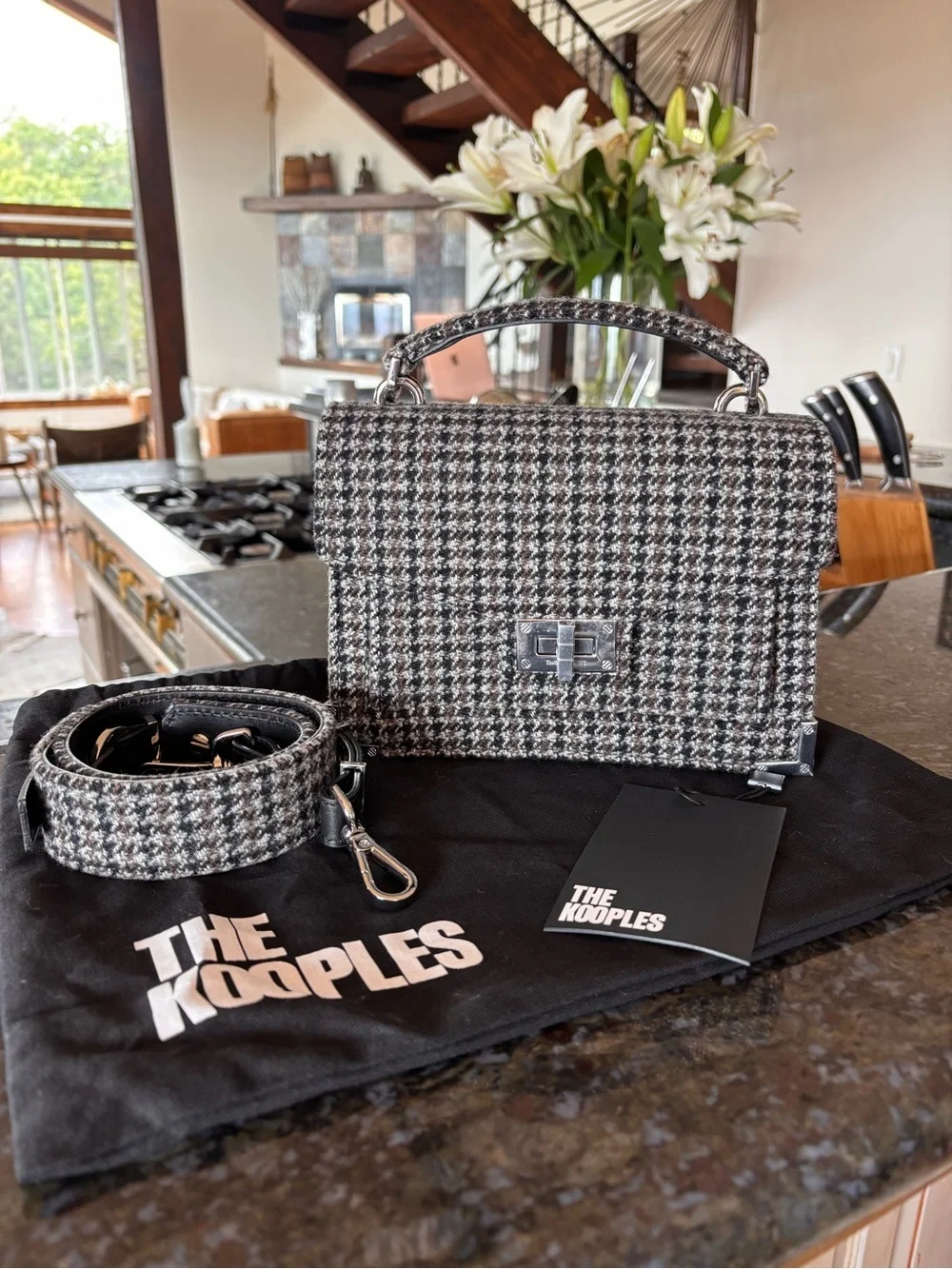 THE KOOPLES NWT Small Houndstooth Emily Shoulder Bag Silver Hardware  MSRP $495